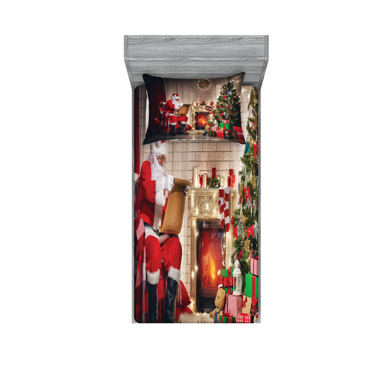Multicolore drap-housse et coussin décoratif Ambesonne Santa, Ensemble de draps-housses pour lit simple + 2 taie