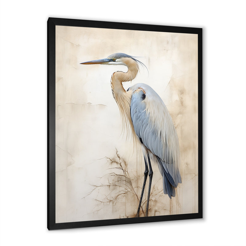 «Majestic Blue Heron Horizon II», art mural héron, H 32 po x l 24 po x P 1 po, Cadre simple noir