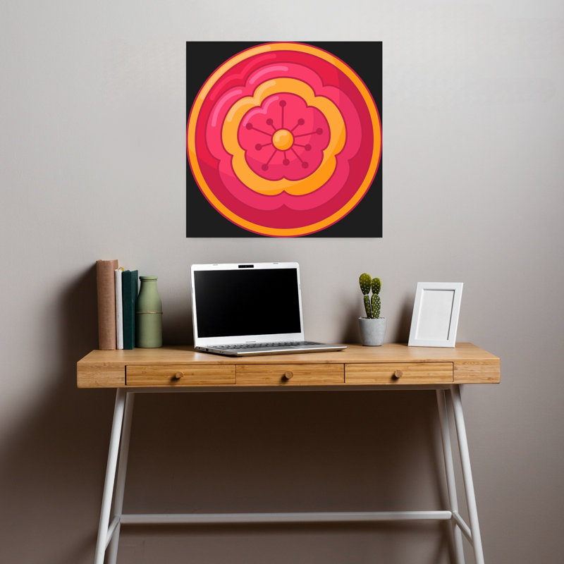 Art floral abstrait avec médaillon rose, H 18 po x l 18 po