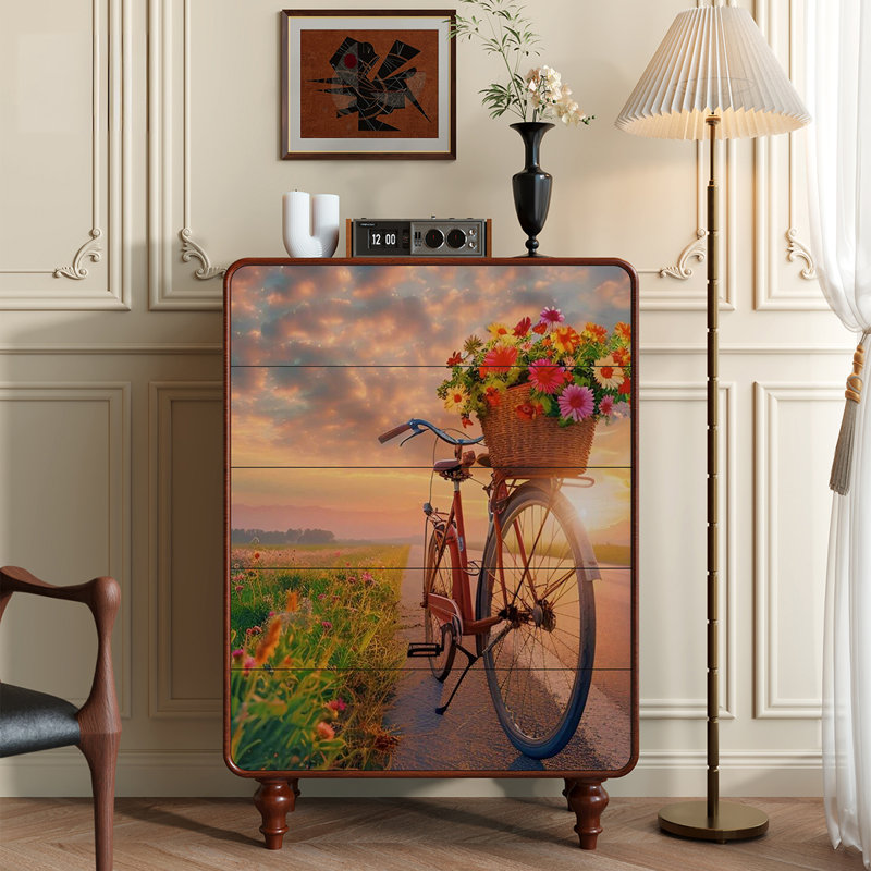 Commode 5 tiroirs avec rangement en bois massif