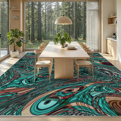 Clear Machine Washable,Colorful Psychedelic Abstract Art Indoor Area Rug
