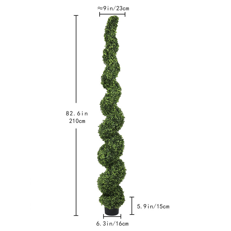 Plantes de buis de 7 pi, topiaires en spirale en pot noir pour décoration de jardin devant la véranda, vert clair