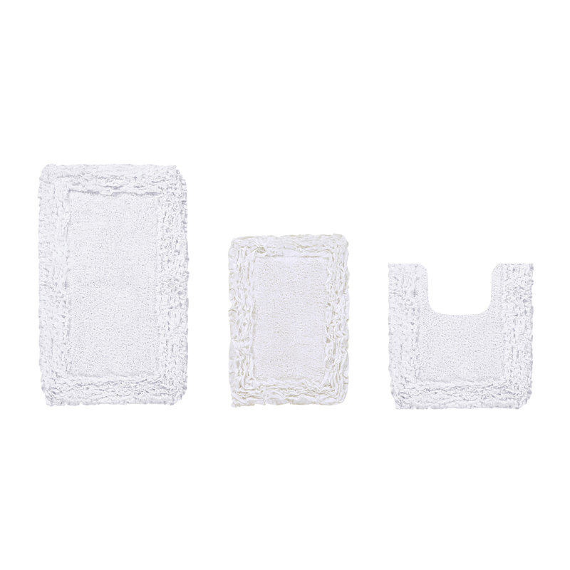 Courson Premium 100% Cotton 3-Piece Bath Rug Sets with Spray Latex Backing, Machine Washable, Luxurious Ruffle Pattern Super Absorbent & Tufted Weave Bath Mat for Bathroom