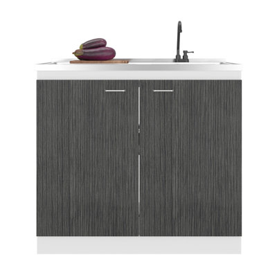 Salento Freestanding Sink, Double Door Cabinet, White / Smokey Oak
