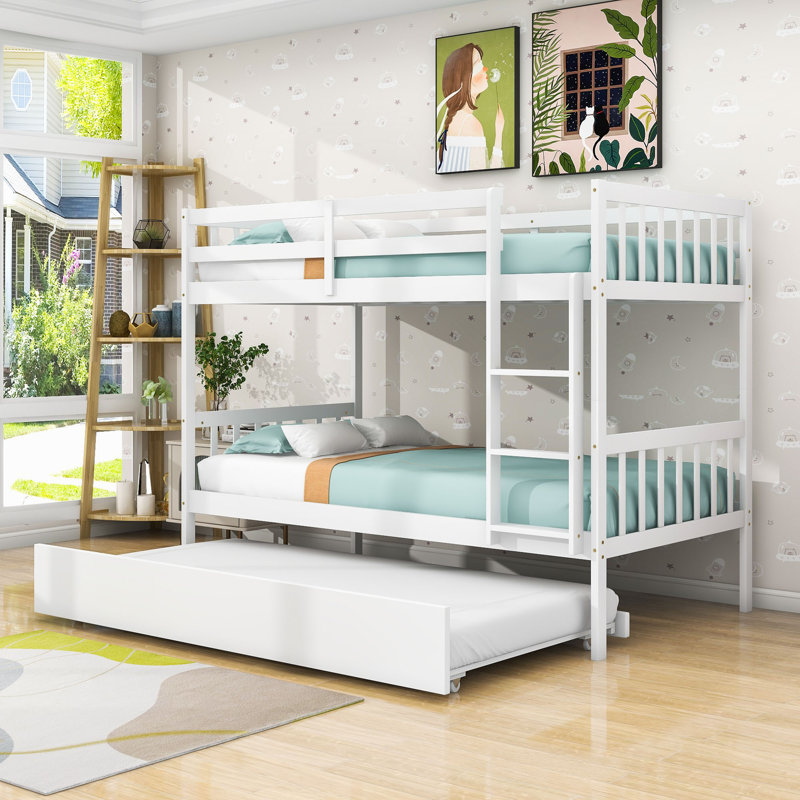 Lit superposé simple en bois avec lit gigogne Keyen, White