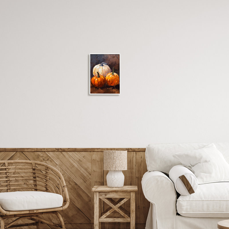 Pumpkin Painting Still Life Framed Giclee Art by Ziwei Li, Coastal White Framed Giclee, 14" H x 11" W x 1.5" D
