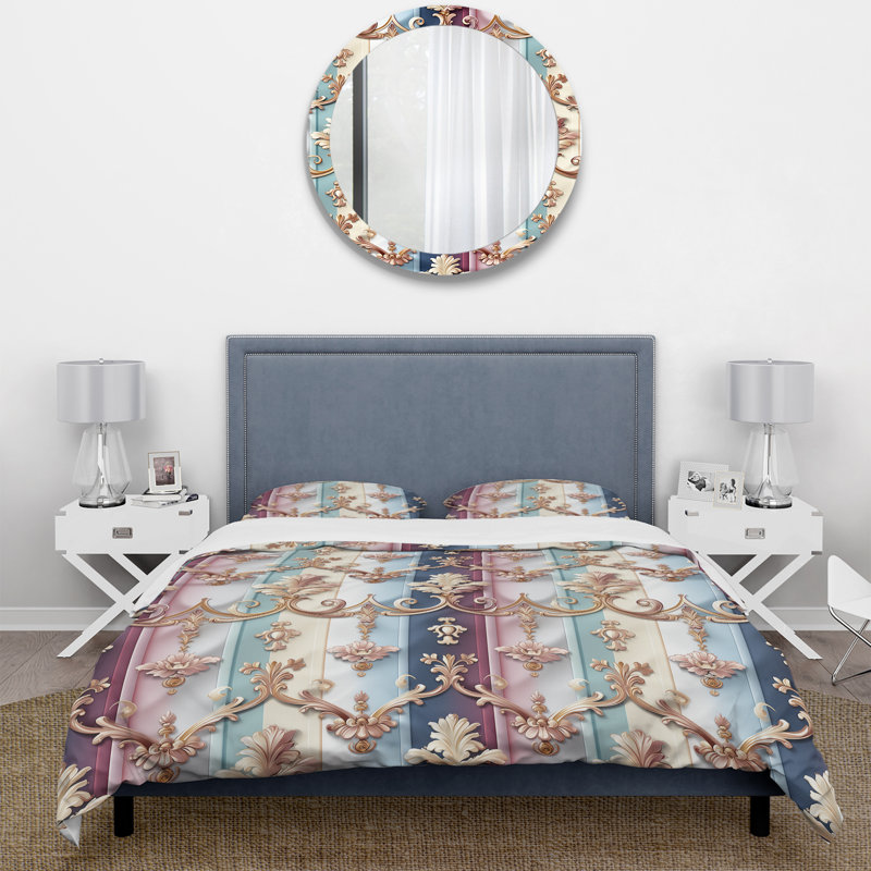 Ensemble de housse de couette Royal Striped Embrace Pattern, Housse de couette simple + 1 taie décorative stan