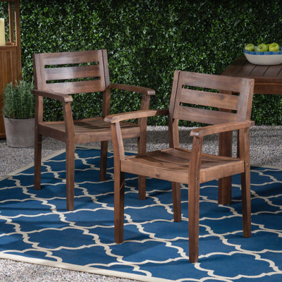 Stamford Acacia Wood Patio Armchairs Set of 2 with Slatted Back and Seat, Dark Brown