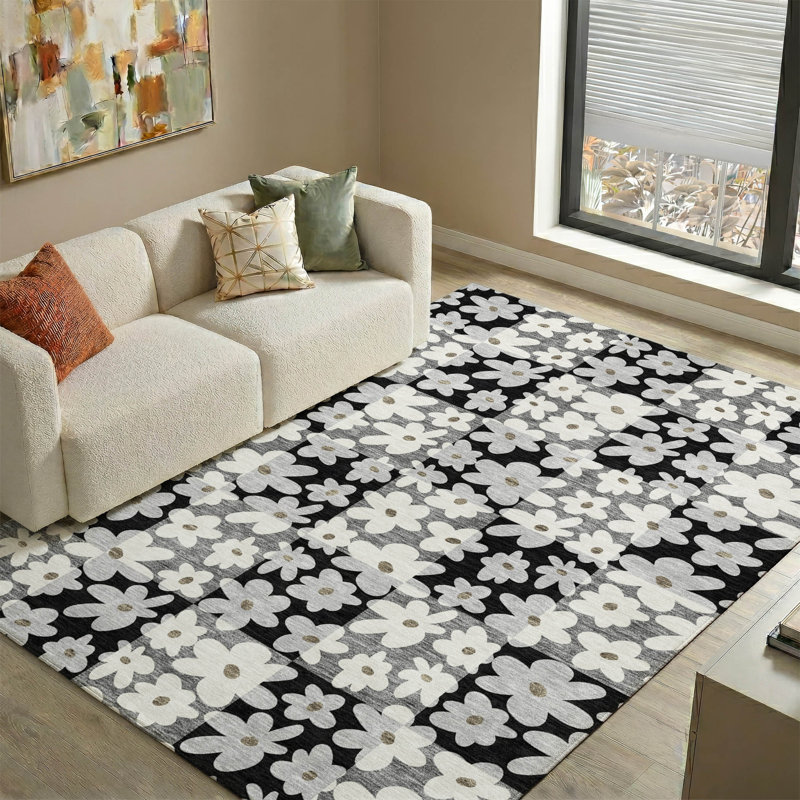 Tapis floral lavable à la machine de qualité supérieure Mayfield AMF2476, Black, 10' x 14'