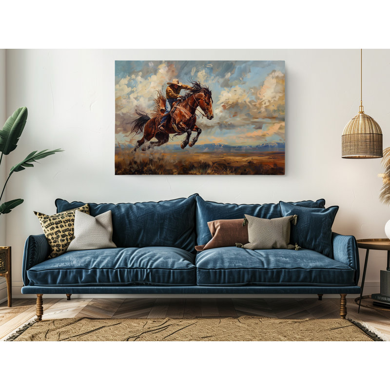 Cowboy chevauchant un cheval, impression sur toile, décoration murale moderne pour la maison et le bureau, H 24 po x l 36 po