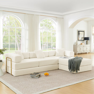 Canapé modulaire de 108 po avec méridienne en forme de L, lit convertible moelleux et confortable, revêtement en velours côtelé respirant, rembourrage en mousse haute, aucun assemblage requis, idéal pour un appartement ou une chambre à coucher, velours côtelé