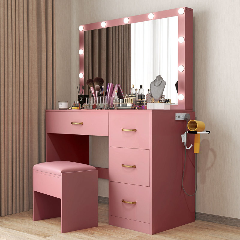 Vanity with Built-In Outlets, Pink