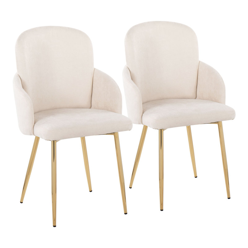 Jaquavia Fabric Upholstered Arm Chair in Cream, Fabric Cream, Gold