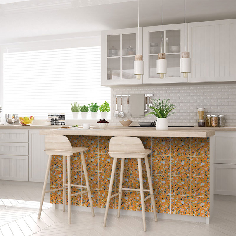 8'' W x 8'' L Vinyl Peel and Stick Mosaic Tile, Orange Terrazzo