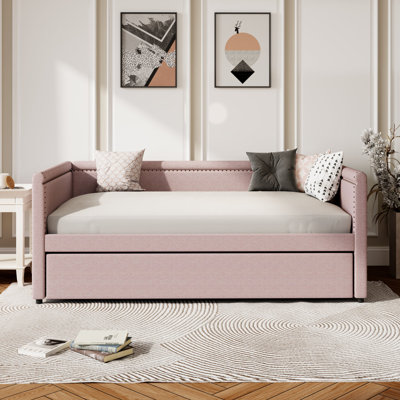 Lit de jour rembourré de style moderne avec lit gigogne pour chambre d'amis, petite chambre à coucher, salle d'étude,