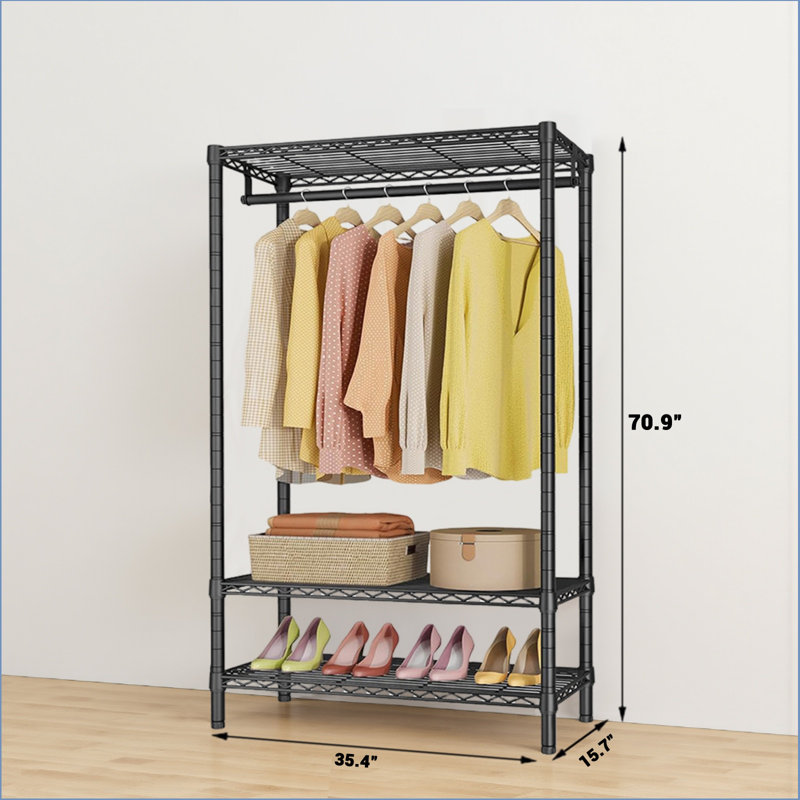 Clothes Rack, Heavy Duty Garment Rack Clothing Racks For Hanging Clothes, Freestanding Portable Closet Rack With 2 Shelves And 1 Hang Rod For Bedroom Home