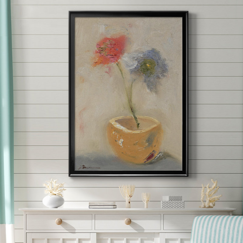 " Teacup Flowers ", Black Framed Canvas, 42.5" H x 30.5" W x 1" D