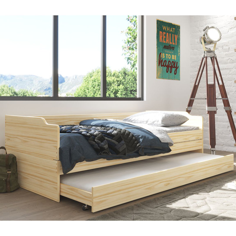 Lotar Kids Standard Bed with Trundle, 90 x 200cm, Natural Brown
