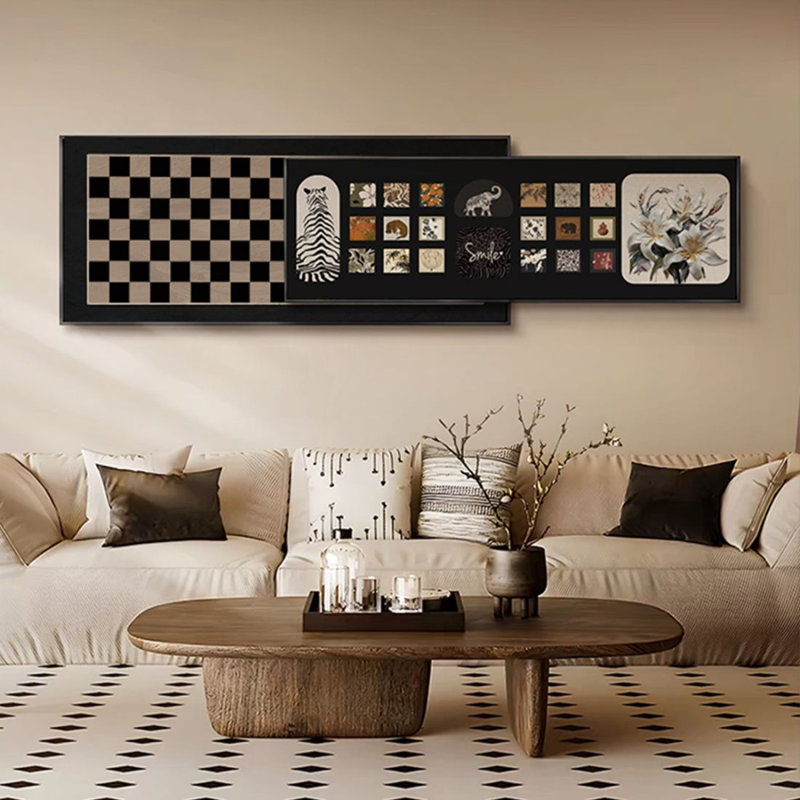 Peinture murale moderne sur fond de canapé superposé, H 29,92 po x l 106,3 po