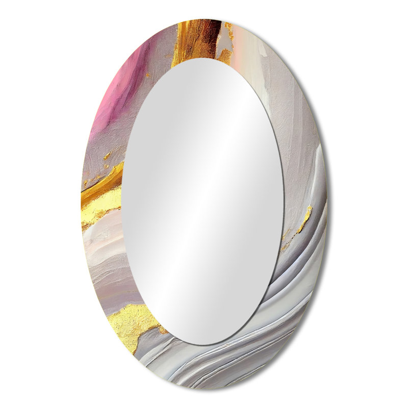 Pink And Gold Marble Abstract VII - Large Oval Wall Mirror On Metal, 36" x 24"