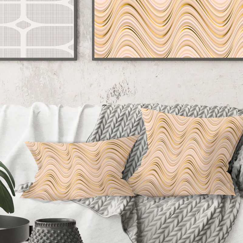 Coussin décoratif abstrait à imprimé abstrait beige de luxe Mid-Century