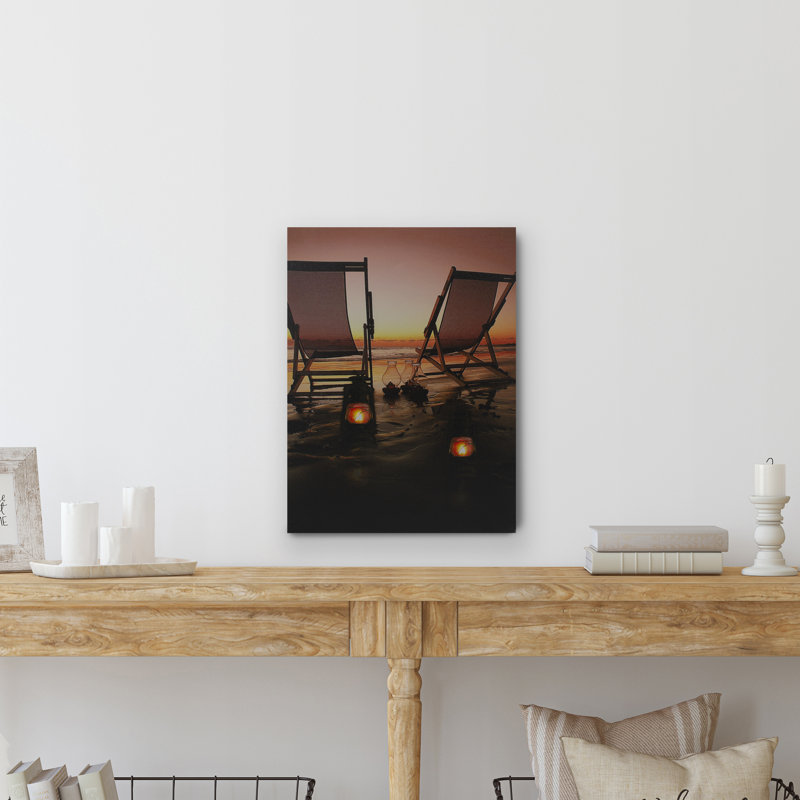 LED Lighted Sunset Beach Chairs Canvas Wall Art 15.75" x 11.75"