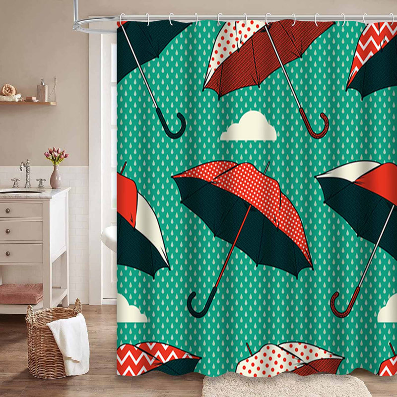 Rideau de douche à motif de parapluies multicolores sans soudure avec 12 crochets, L 72 po x l 84 po