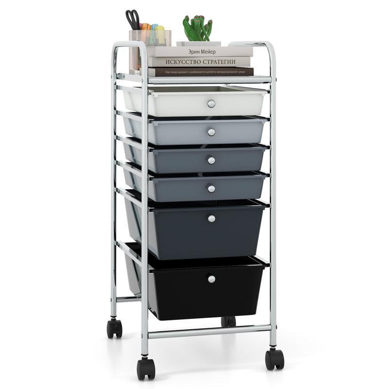 6 Drawer Storage Drawer, Black/Silver/Gray