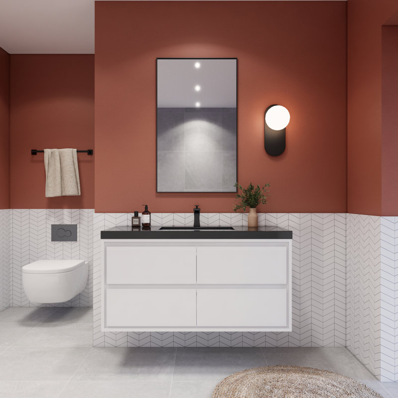 Vickye 47.24'' Single Bathroom Vanity with Plastic Top, Glossy White