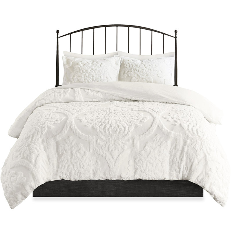 Édredon très grand / très grand - chenille de coton, 2 taies décoratives, literie gracieuse, 100% rembourré, Blanc cassé