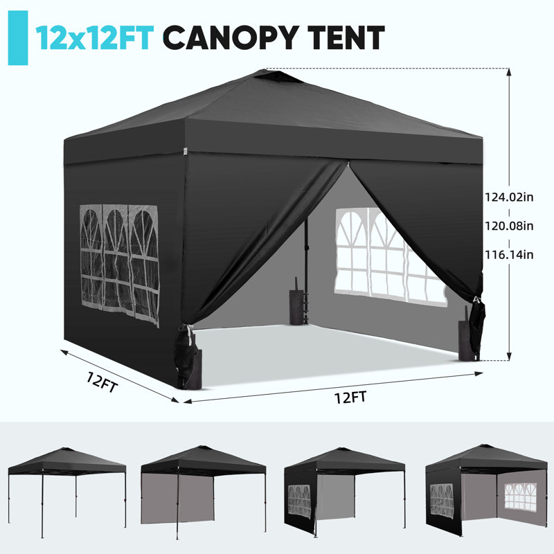 One-Push Set Up Canopy Tents, Black, 12 (ft.) x 12 (ft.)