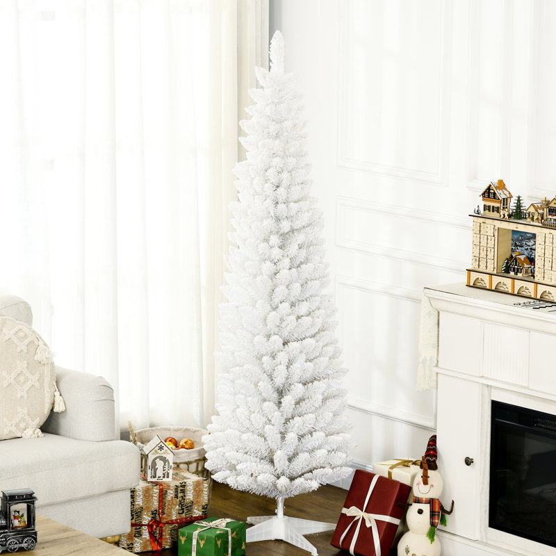 Arbre de Noël artificiel enneigé 6 pi, mince, blanc avec base