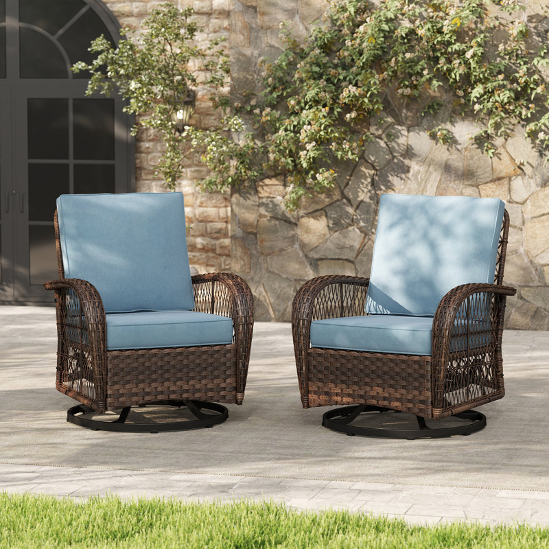 Swivel Premium All-weather Wicker Outdoor Lounge Chair, Cushions Included (set Of 2)