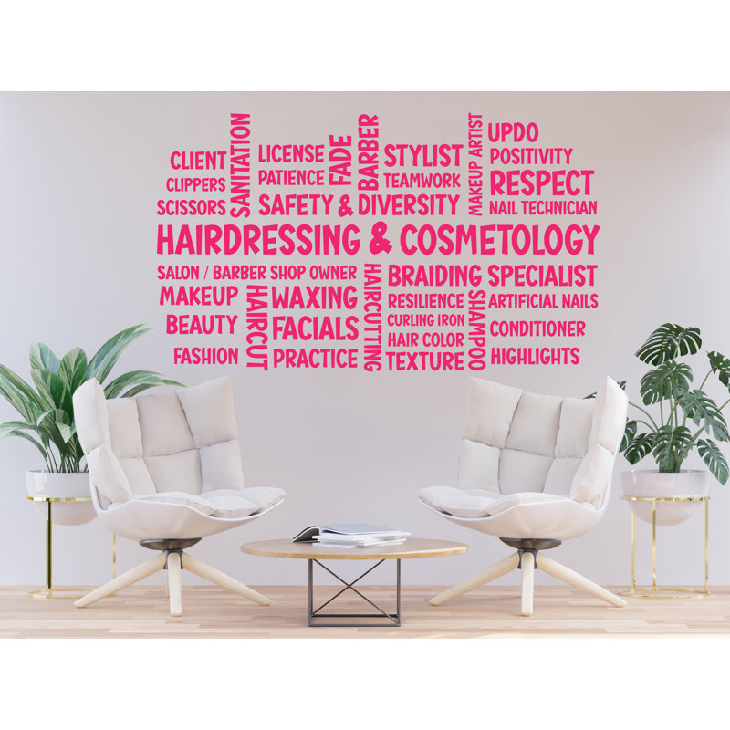 Adhésif décoratif pour salon de coiffure Coiffure nuage de mots, H 24 po x l 14 po, Mauve