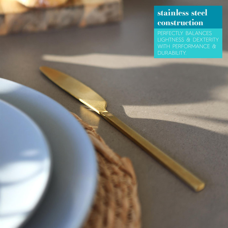 Stainless Steel Dinner Knives - 21cm - Pack of 12, Gold