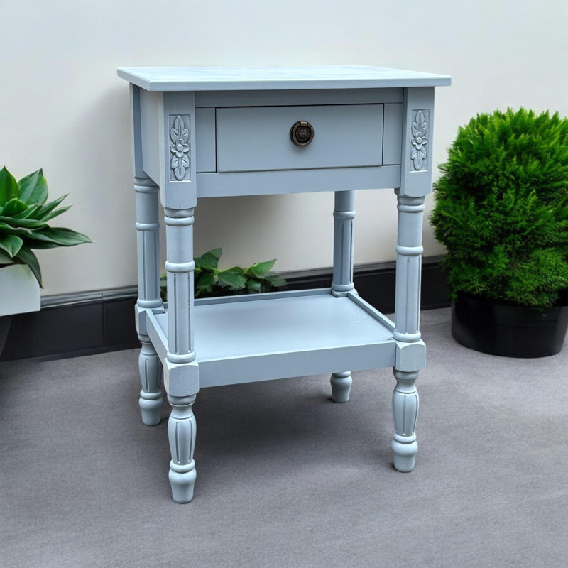 Stylish Kleiner 45cm W Bedside Table with Solid and Manufactured Wood, Drawer Storage, Perfect Accent for Any Bedroom, Blue