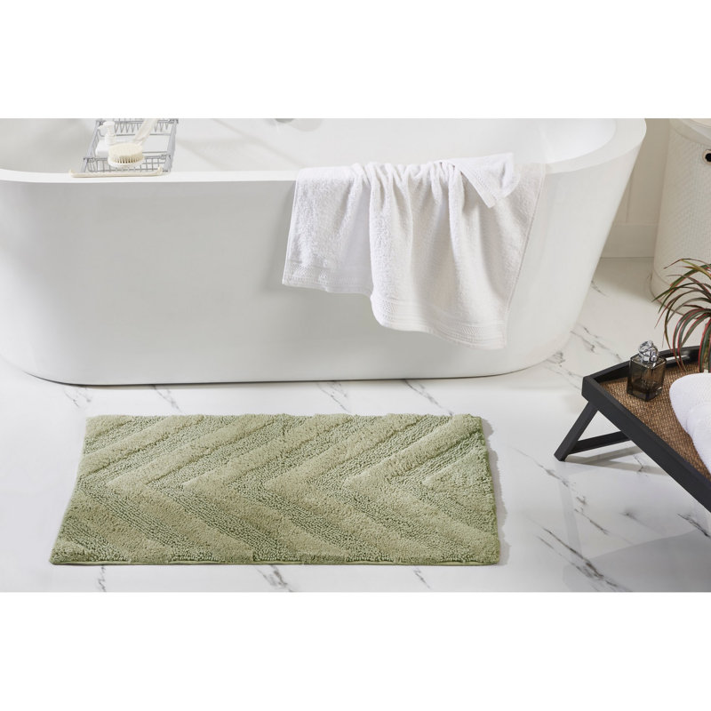 Tapis pour salle de bain touffeté à 100% coton Branston 1990 GSM avec envers antidérapant, certifié OEKO-TEX, lavable à la machine, motif à chevrons luxueux, tapis de salle de bain ultra doux et absorbant, rectangle 21 po x 34 po, sauge