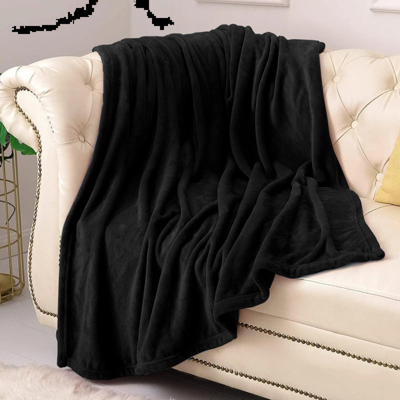 Plain Weave / Muslin Throw Blanket, 130cm W x 150cm L, Black