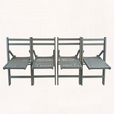 Solid Wood Folding Chair, Set of 4, Slatted Seat and Open Back
