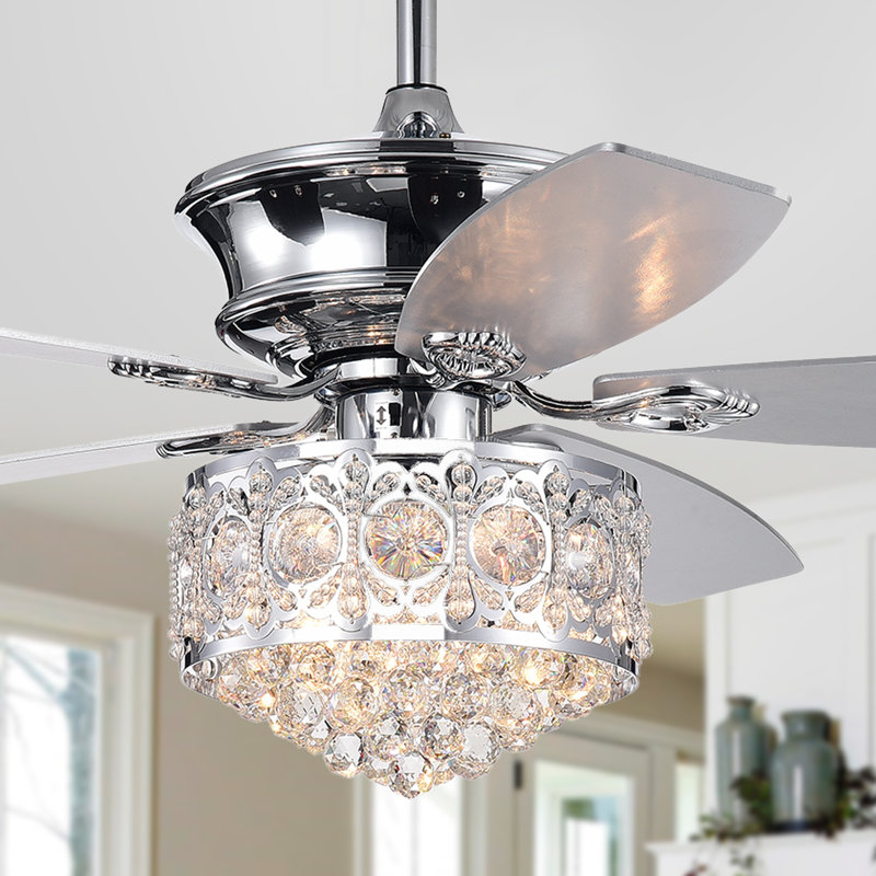 Ventilateur de plafond en cristal à 5 pales de 52 po avec ensemble d'éclairage inclus Carrii