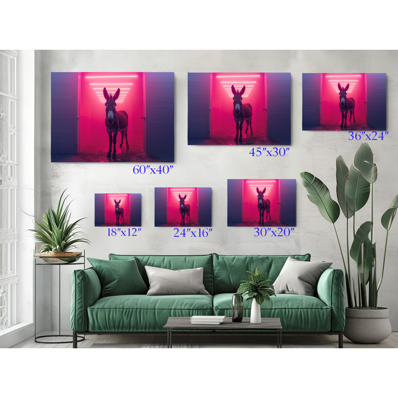 Reproduction d'art sur toile "Donkey on a Door with Pink Lights", art mural moderne pour la maison et le bureau