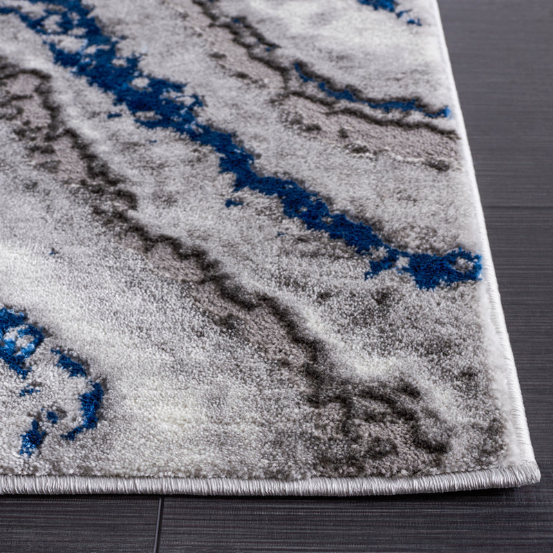 Grey and Blue Abstract Hand-knotted Rectangular Rug