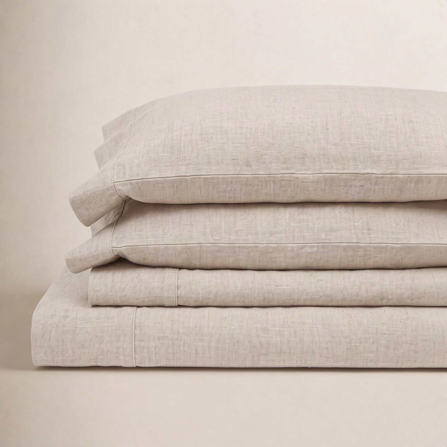 Linen Blend Sheet Set, King Sheet Set with 1 Fitted Sheet + 2 Pillowcases, Linen