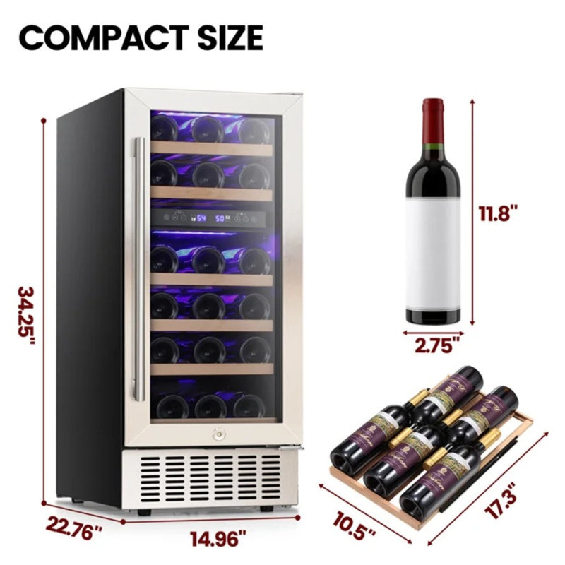 28 Bottle Dual Zone Wine & Beverage Cooler with Digital Lock, emperature Memory Function, Built-In/Undercounter Design, Stainless Steel & Double Tempered Glass Door for Home/Office/Bar
