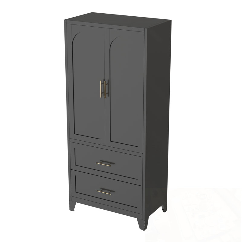 Armoire en métal Simran avec 2 tiroirs et tringle, Noir