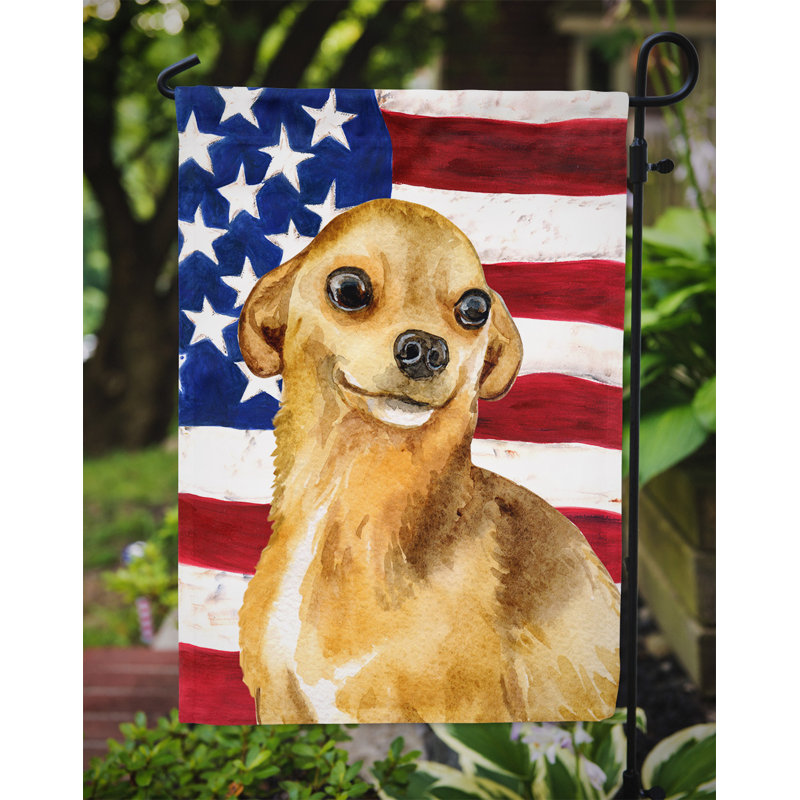 2 côtés en polyester de 2 côtés american drapeau de jardin, Chihuahua brun