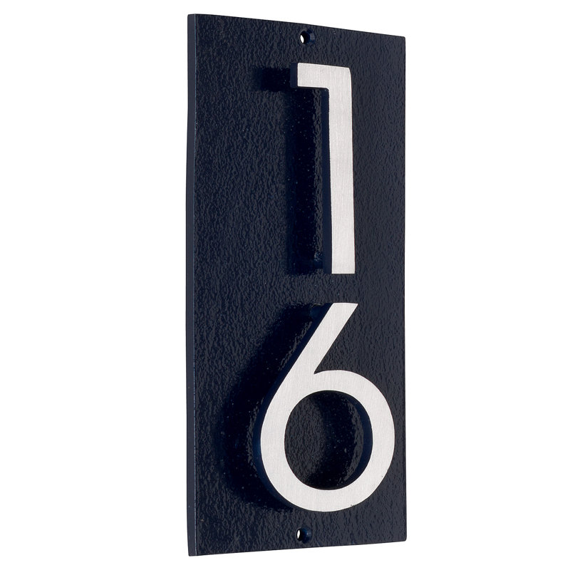 Floating 1-Line Wall Address Plaque, Navy, Brushed Aluminum, Yes