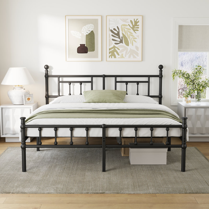King Metal Bed Frame with Headboard, Underbed Storage, No Box Spring Needed, Easy Assembly, King, 14"