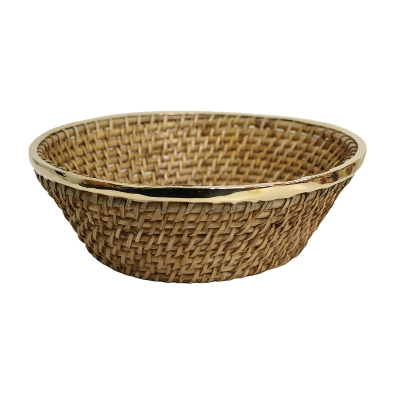 Panier à fruits rond en osier 12 po avec rebord en laiton brillant Bay Isle Home™