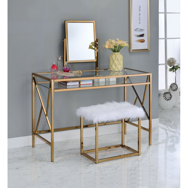 Ensemble de coiffeuse avec tabouret Kayli , Champagne